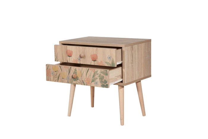 Hanah Home City Two Tulip Mesita de Noche con Impresión Impresionista Floral, 60x61x40cm